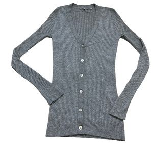 NORDSTROM VINCE Skinny Ribbed Button Front Cardigan With V Cut Grey Size Medium